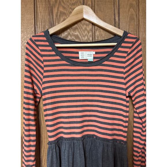 Saturday Sunday Pink and Gray Striped Long Sleeve Midi Dress Solid Gray Skirt M - Picture 3 of 9